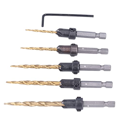 7/64in, 9/64in, 11/64in, 3/16in, 7/32in-Zähler-Sinker-Bohrer-Bit-Set, Hex Shank Titan Plattierte, Sich Verjüngte Bohrer für Holz, mit Selbstverpackten Bohrungen auf Chips 7/64in, 9/64in, 11/64in, 3/16in, 7/32in-Zähler-Sinker-Bohrer-Bit-Set, Hex Shank Titan Plattierte, Sich Verjüngte Bohrer für Holz, mit Selbstverpackten Bohrungen auf Chips von Fafeicy