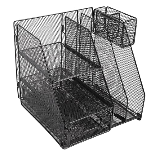 Desktop -Datei Organizer, 2 Abschnitt 3 Tier Mesh Iron Desk Organizer mit Schubladen, Stifthalter für Papiere, Bücher, Buchstaben von Fafeicy
