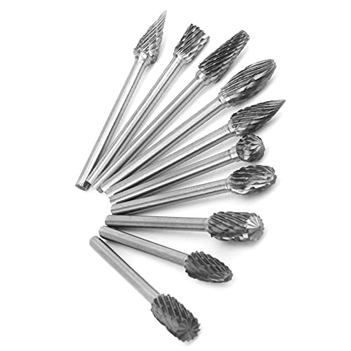 Fafeicy 10-teiliger Rotationsfeilenfräser aus Wolframstahl, Reibschleifkopf-Schnitzfräser mit Doppelnut, für die Formenherstellung, Mechanisches Anfasen, Schweißen, Narbenpolieren von Fafeicy