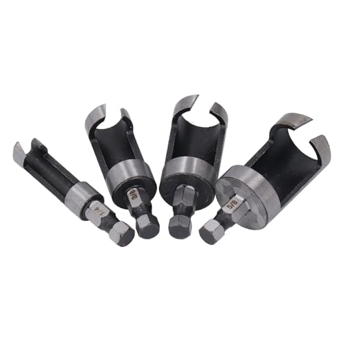 Fafeicy 4 -teilige Holzsteckerschneider -Set 1/4 3/8 1/2 5/8 Zoll Größen mit 1/4 Hex Shank -Kohlenstoffstahlbohrer für Holzarbeiten für die Reparaturschrank von Holzbearbeitung von Fafeicy