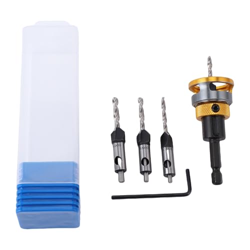 Fafeicy Countersink -Bohrbit -Set, Hochpräzisions Einstellbares 4 Flötenwerkzeug für Holzbearbeitungsfachleute mit Tiefenstop -Aluminiumlegierung für Kohlenstoffstahl von Fafeicy