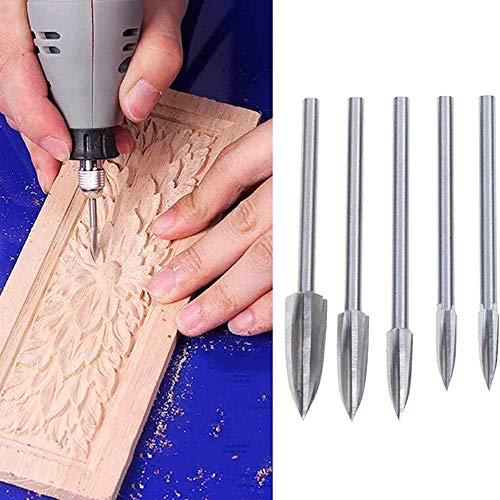 Fafeicy Gravur Bohrmaschine Bit Effiziente Elektrische Wurzelschnitzmühle Router Bit für Holzbearbeitung, Hochgeschwindigkeits -Stahlschnitzbits für Einfache Holzschnitzereien, 5 Stücke Gravur von Fafeicy