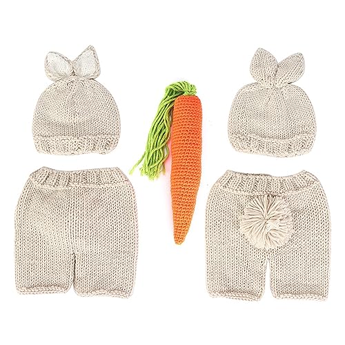 Fafeicy Neugeborene Kleidung Neugeborene Outfit Neugeborene Hasen Kostüm Kaninchenhuthosen mit Radieschen Puppe für 0-6 Monate Fotografie-Requisiten von Fafeicy