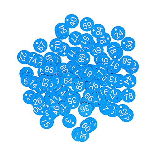 Fafeicy Runde Zahlenbezeichnungen, 100pcs Kunststoff Bienenstockzeichen Marker Etiketten mit Loch Nummerierte Bienenzucht -Tags Viehbezeichnungen 1.4in (Blau und weiß) von Fafeicy