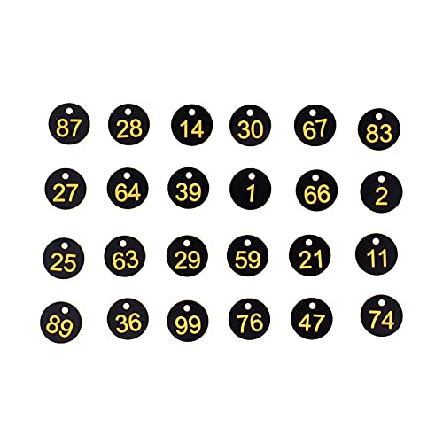 Fafeicy Runde Zahlenbezeichnungen, 100pcs Kunststoff Bienenstockzeichen Marker Etiketten mit Loch Nummerierte Bienenzucht -Tags Viehbezeichnungen 1.4in (Schwarz Gelb) von Fafeicy