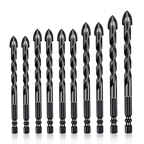 Fafeicy Schwarze Mauerwerk Drill Bits 10pcs Mehrere Größen für Fliesenporzellan Mauerspiegel Marmor Liebhaber Hartlegierte Legierung Hexagonale Griffe von Fafeicy
