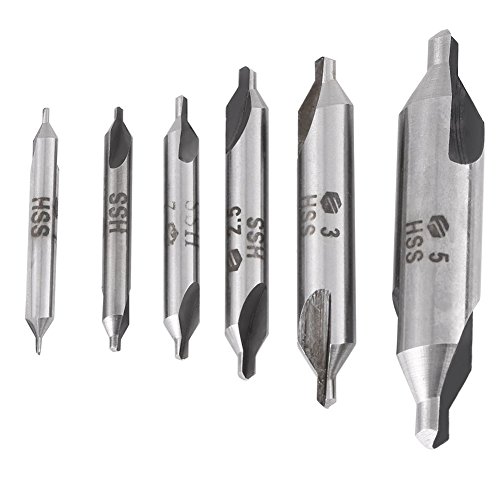 Zentrierbohrer Set 6 Stück 1/1,5/2/2,5/3/5mm 60 Grad Hochgeschwindigkeitsstahl Zentrierbohrer Satz für Metall Senkbohrer von Fafeicy