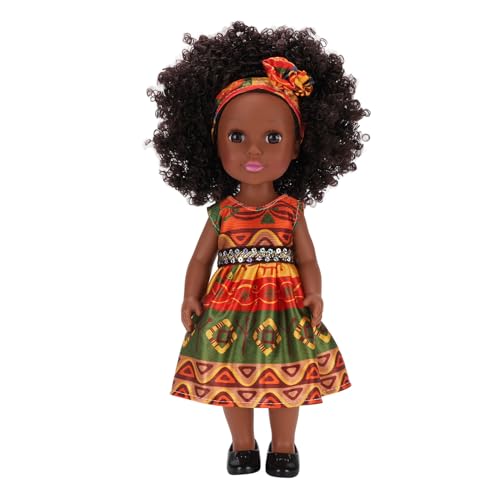 Fafeims 14 Zoll Puppenspielzeug, Schwarze Puppe mit Haarband, Süßes Kleid, Afro-Haar, Mädchen-Modepuppe, Wechselbare Kleidung für Kleine Hände von Fafeims