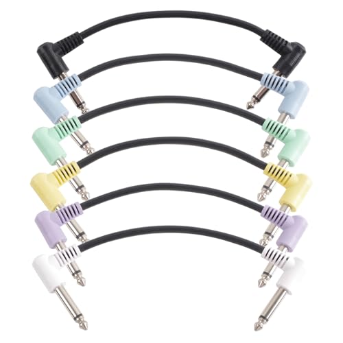Fafeims 6 Pack-Gitarren-Patch-Kabel, Rechter Winkel 1/4 "ts Farbcodierte Pedalkabel, Niedrige Rauschen für Effektpedalplatten, Stabile, Klare Signalübertragung, Flexible und Allwetter-Haltbarkeit, von Fafeims