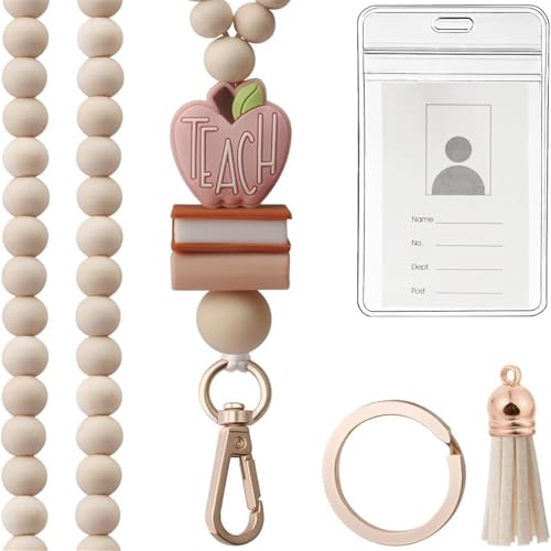 Abzeichenkartenhalter Mit Perlen Halskette Lanyard Metall Schlüsselbund Hoop Und Quasten Charme Dekoration Für Frauen Lehrer Frauen Lanyard von Fahoujs