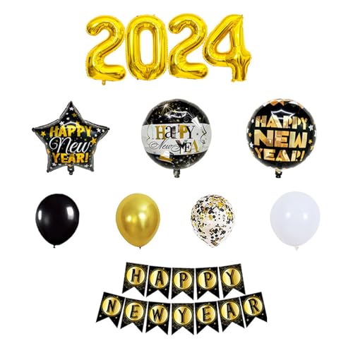 Ballon-Set "Happy New Year" Motto-Ballon mit Hintergrund, Partyzubehör zum Dekorieren von Häusern und Büros, Event-Dekorationen von Fahoujs