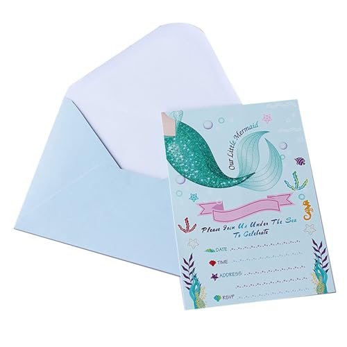 Einladungskarten mit Fischschwanz, für Geburtstagsparty, Babyparty, mit Umschlägen, Papier, Geschenkkarte, Grußkarte, Präsentation, 12 Stück von Fahoujs