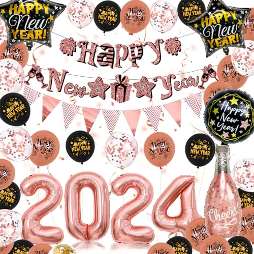 Neujahr Party Dekorationen 2024 Happy New Year Luftballons Set Festliche Party Aluminiumfolie Ballons Dekorationen Neujahr Party Zubehör von Fahoujs