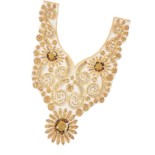 Stickerei Perlen Pailletten Applique Nähen Auf Kragen Patches Applique Hochzeitskleid Für Hochzeitskleid Abendkleid Gold von Fahoujs