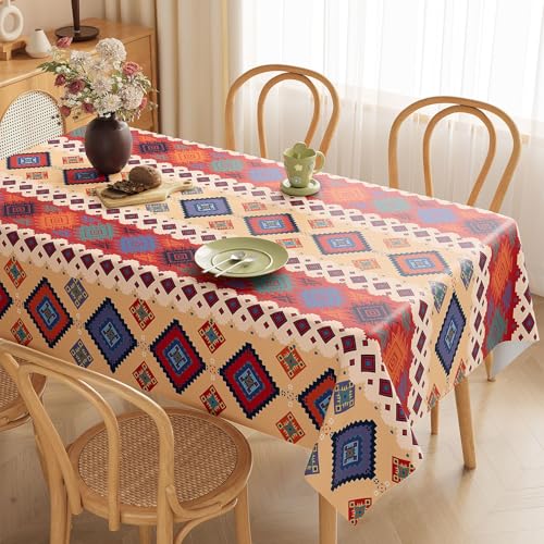 Mode Boho Plastik Tischdecke, PVC wasserdichte Abwaschbare Tischdecke, Wachstuchtischdecke Outdoor Wetterfest Gartentischdecke (Style 4,140 x 140 cm) von FahrtSeek