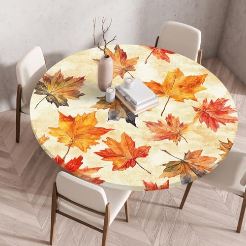 Rund Tischdecke mit Gummizug, Herbst Gartentischdecke Outdoor, Thanksgiving Herbstdeko Tischdecken Wasserabweisend und Abwaschbar ideal für Garten Balkon Küche (120cm,Style 1) von FahrtSeek