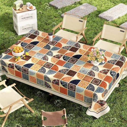 Tischdecke Outdoor Wetterfest, Klein Gartentischdecke für Draußen, PVC Abwaschbar Tischdecke für Campingtisch Gartentisch Klapptisch Picknicktisch Balkontisch (Style 2,90x140cm) von FahrtSeek