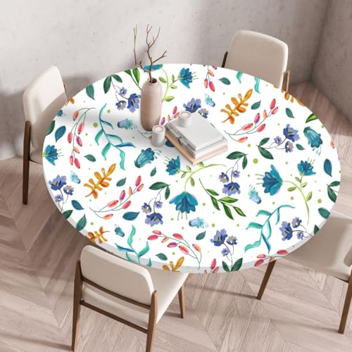 Tischdecke Rund Abwaschbar, Blumen Gartentischdecke Rund Outdoor Wetterfest, Elastisch Tischdecke mit Gummizug für Balkon Garten Restaurant (Style 3,60cm) von FahrtSeek