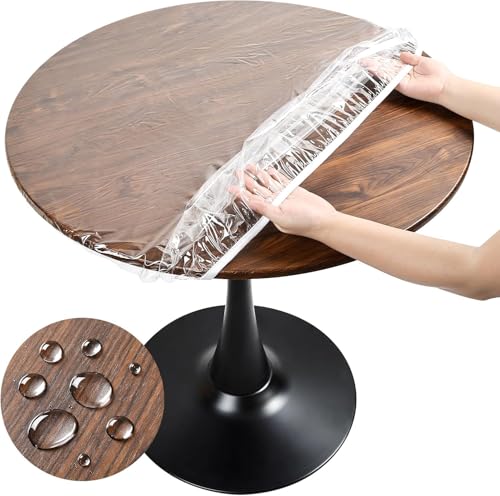 Transparent Tischdecke Rund, Outdoor Tischdecke Wetterfest Gartentischdecke, TPU Wachstischdecke Rund mit Gummizug, Durchsichtige Tischfolie Abwaschbar (100cm) von FahrtSeek