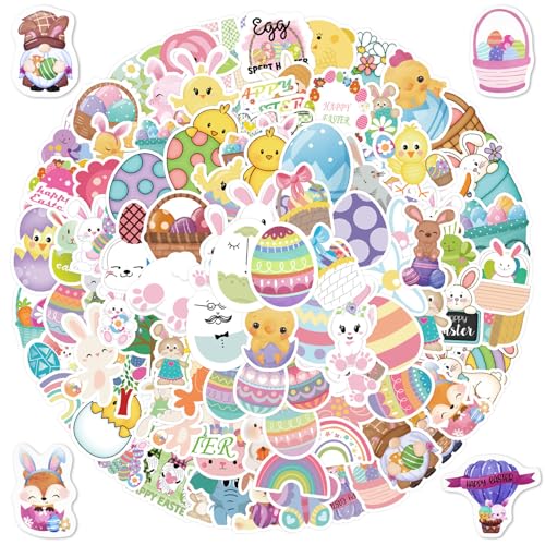 FainFun 100 stück Ostereier Sticker Kinder, Ostereier Deko Sticker, aufkleber packung, Wasserfeste Aufkleber, Geeignet für Laptops, Computer, Kühlschränke, Wasserflaschen, Ostern von FainFun