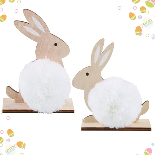 FainFun Osterdeko Hasen Holz, 2er Pack Aufsteller für Ostern, Hasen Deko für Den FrüHling, Drinnen und DraußEn, Osterdeko Holz，Osterdekoration Garten (Weiß) von FainFun