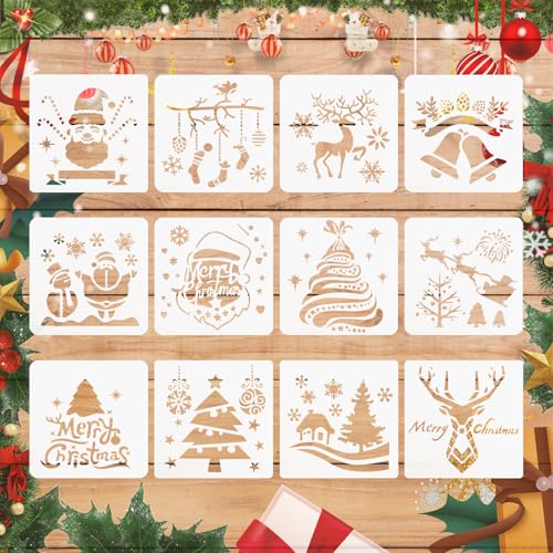 FainFun Schablone Schneeflocken Klein, 12 Stück Schneeflocken Schablone Wand, Weihnachtsschablonen, Malschablonen Weihnachten Geeignet für DIY Weihnachtsdekoration, Feiertagsdekoration(13 * 13cm C) von FainFun