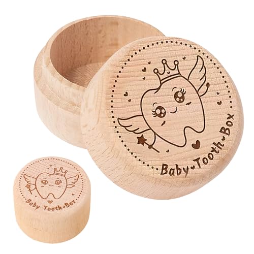 Milchzahndose personalisiert,FainFu Milchzahnbox Holz,Milchzahndose aus holz,Zahnbox für Jungen Mädchen,Kinder Zahnfee Geschenk,als Erinnerung an die ersten Zähnchen,mit Niedlichem Motiv von FainFun