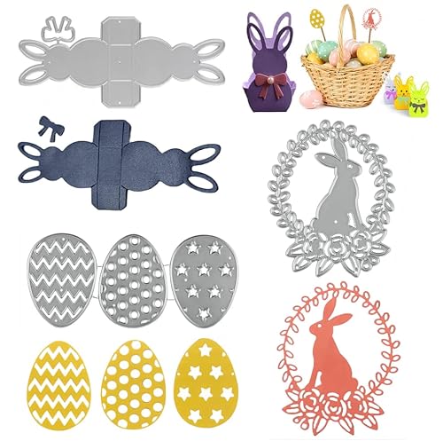 Stanzschablonen Ostern Box, FainFun 3 Stück Stanzformen Ostern aus Metall, Stanzschablone Osterei Hasengirlande, Ostern Prägeschablonen Set für Scrapbooking, Grußkarten, Einladungen von FainFun