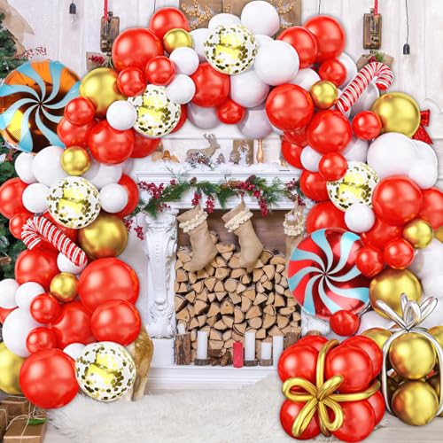 Weihnachtsballons Girlande, FainFun 111 Stück Weihnachts Luftballons Girlande Kit, Latex Luftballon Girlande Weihnachts Deko, Zuckerstangen Folienballons, Ballonbogen für Weihnachten Dekoration von FainFun