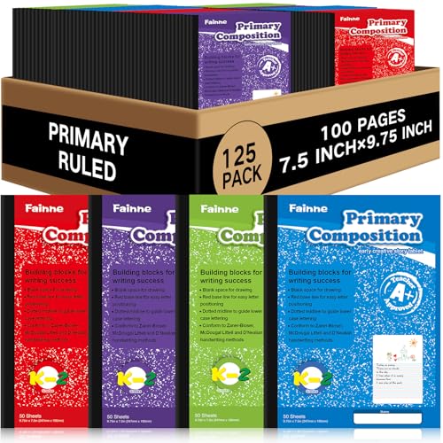 Fainne 125 Pack Primary Composition Notebooks Bulk K-2 B5 Primary Wide Ruled Blank Journal 9.75"x 7.5" Handwriting Books 100 Pages for Kids Back to School Classroom Office Supplies Fainne 125 Pack Primary Composition Notebooks Bulk K-2 B5 Primary Wide Ruled Blank Journal 9.75"x 7.5" Handwriting Books 100 Pages for Kids Back to School Classroom Office Supplies von Fainne