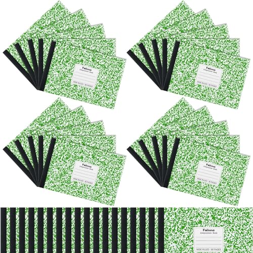 Fainne 20 Pieces Composition Notebooks College Ruled 80 Pages Half Size Wide Ruled 4-7/8 x 7-1/2" Composition Books 11/32" Spacing Assorted Primary Covers Bulk (Green) von Fainne