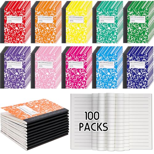 Fainne Mini-Kompositions-Notizbuch, Großpackung, 11,4 x 8,4 cm, kleine schmale linierte Kompositionen, Notizblock, Marmor-Tagebuch, Bücher für Studenten, Schule, Uni, Büro, 60 Seiten, Schwarz, 100 von Fainne