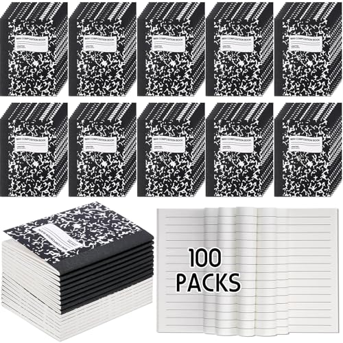Fainne Mini-Kompositions-Notizbuch, Großpackung, 11,4 x 8,4 cm, kleine schmale linierte Kompositionen, Notizblock, Marmor-Tagebuch, Bücher für Studenten, Schule, Uni, Büro, 60 Seiten (10 Farben), 100 von Fainne