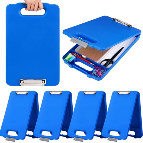 Fainne Robustes Klemmbrett mit Stauraum und Griff, Kunststofffächer, integrierter Stifthalter, großes Fassungsvermögen, faltbares Klemmbrett mit Aufbewahrung und Clip, 24 x 39 cm (blau), 6 Stück von Fainne