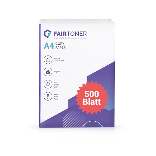 FairToner Kopierpapier 500 Blatt DIN-A4 80g, Weiß Universal Druckerpapier von FairToner