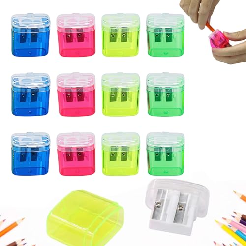 Bleistiftspitzer Mit Deckel, Hand-Bleistiftspitzer Mit Zwei Löchern, Handbuch Für Standard- Und Jumbo-Bleistifte, Kompakter, Niedlicher Spitzer Für Kinder, Erwachsene, Studenten, Schule (12pcs) von Fairnull