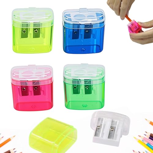 Bleistiftspitzer Mit Deckel, Hand-Bleistiftspitzer Mit Zwei Löchern, Handbuch Für Standard- Und Jumbo-Bleistifte, Kompakter, Niedlicher Spitzer Für Kinder, Erwachsene, Studenten, Schule (4pcs) von Fairnull
