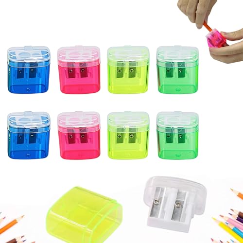 Bleistiftspitzer Mit Deckel, Hand-Bleistiftspitzer Mit Zwei Löchern, Handbuch Für Standard- Und Jumbo-Bleistifte, Kompakter, Niedlicher Spitzer Für Kinder, Erwachsene, Studenten, Schule (8pcs) von Fairnull