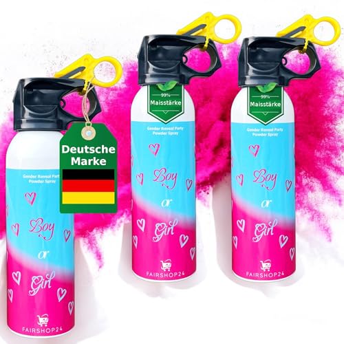 FAIRSHOP24 Babyshower Spray 3er-Set Sprühflasche, Babyparty Genderparty Geschlechts-Verkündung, ideal zu Konfetti Luftballons, Überraschung Mädchen Junge Baby Party Rauch (3x Rosa/Pink) von Fairshop 24