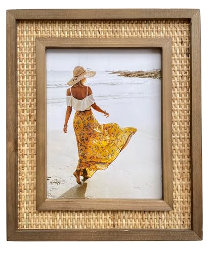Fairwood Way Bilderrahmen aus Rattan und Holz, für 20,3 x 25,4 cm große Fotos, Küsten- oder Boho-Bilderrahmen, Tischständer und Wandhalterung von Fairwood Way