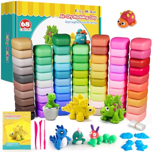 Fairy Maker Modelliermasse Lufttrocknend - 68 Farben Knete Set für Kinder, DIY Bastelset mit 3 Werkzeugen, 4 Dinosaurier-Formen, 7 Beuteln, Anleitungsbuch, Geschenk für Jungen und Mädchen ab 6 Jahren Fairy Maker Modelliermasse Lufttrocknend - 68 Farben Knete Set für Kinder, DIY Bastelset mit 3 Werkzeugen, 4 Dinosaurier-Formen, 7 Beuteln, Anleitungsbuch, Geschenk für Jungen und Mädchen ab 6 Jahren von Fairy Maker