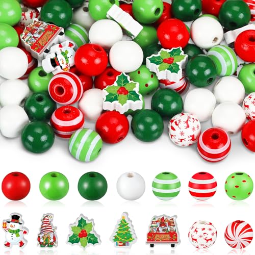 FairySandy 240 Stück Weihnachts-Holzperlen zum Basteln, Holzperlen, 1,6 cm, zum Aufhängen, rot, grün, weiß, Weihnachtsmann, Weihnachtsbaum, Hirsch, Süßigkeiten, Schneemann, Perlen mit Seilen für FairySandy 240 Stück Weihnachts-Holzperlen zum Basteln, Holzperlen, 1,6 cm, zum Aufhängen, rot, grün, weiß, Weihnachtsmann, Weihnachtsbaum, Hirsch, Süßigkeiten, Schneemann, Perlen mit Seilen für von FairySandy