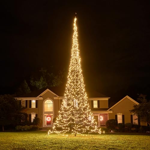Fairybell LED-Weihnachtsbaum für draussen - 10 Meter - 2000 LEDs - Weihnachtsbaum im Fahnenmast - Warmweiss - Geeignet für vorhandene Fahnenmasten von Fairybell