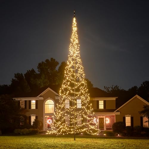 Fairybell LED-Weihnachtsbaum für draußen im Fahnenmast - 8 Meter - 1500 LEDs - Warmweiss mit Twinkle von Fairybell