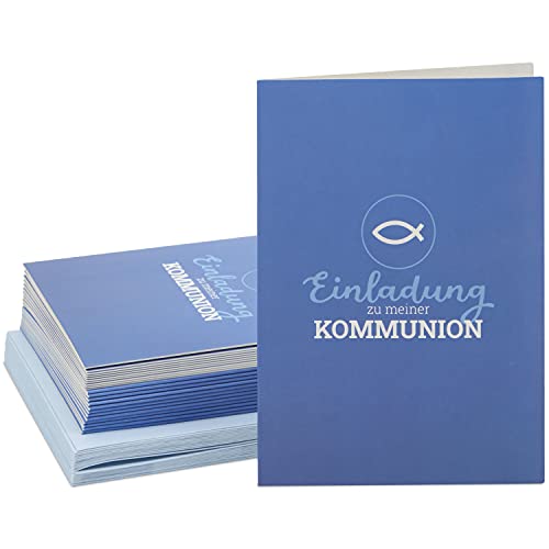 24 Einladungskarten zur Kommunion zum Ausfüllen mit Umschlägen, Fisch-Motiv, DIN A6, Blau 24 Einladungskarten zur Kommunion zum Ausfüllen mit Umschlägen, Fisch-Motiv, DIN A6, Blau von Faithful Finds