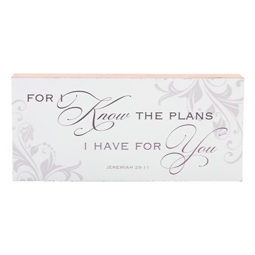 Faithworks Holzblock-Tischdekoration, elegantes weißes und graues Schnörkelwerk mit Schrift, 10,2 x 7,6 cm, The Plans von Faithworks