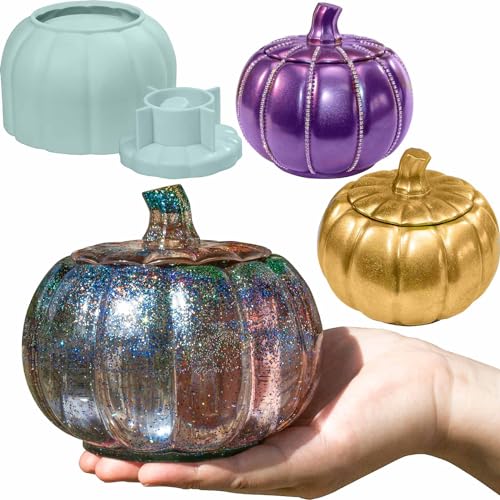 Kürbisglas-Harzform, groß, Glasform, Halloween-Epoxidharz-Formen, Kürbis-Silikonformen, Herbst, Halloween-Dekoration, Schmuckbehälter, Weihnachtsdekoration (12,7 cm) von FaitmainX