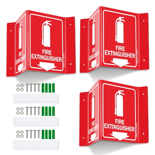 Faittoo Feuerlöscher-Schild, Feuerlöscher mit Pfeil nach unten, V-förmiger Acryl-Kunststoff, 4 vorgebohrte Löcher, inklusive passenden Schrauben, für Heimbüro/Geschäft, 3 Stück von Faittoo