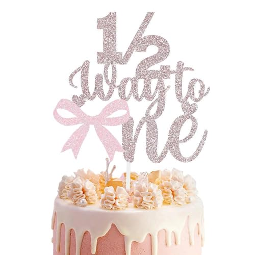 Tortenaufsatz mit Schleife, 1/2 Weg zu einem, rosa Glitzer, halber Geburtstag, Dekorationen für Mädchen, 6 Monate Geburtstagsdekorationen für Babyparty, halbe Party, Kuchendekor-Zubehör Tortenaufsatz mit Schleife, 1/2 Weg zu einem, rosa Glitzer, halber Geburtstag, Dekorationen für Mädchen, 6 Monate Geburtstagsdekorationen für Babyparty, halbe Party, Kuchendekor-Zubehör von Fakcrkun