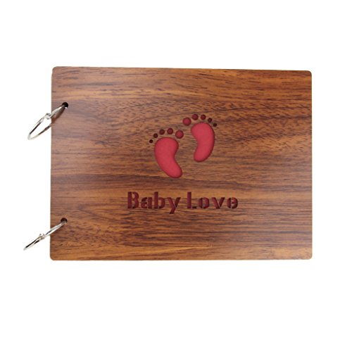 FakeFace Baby Love DIY Holz Fotoalbum Bilderrahmen Spiralalbum Kreative Memorial Notizbuch Gästebuch für Hochzeit Baby Reise 8 Zoll 30 Blätter von FakeFace